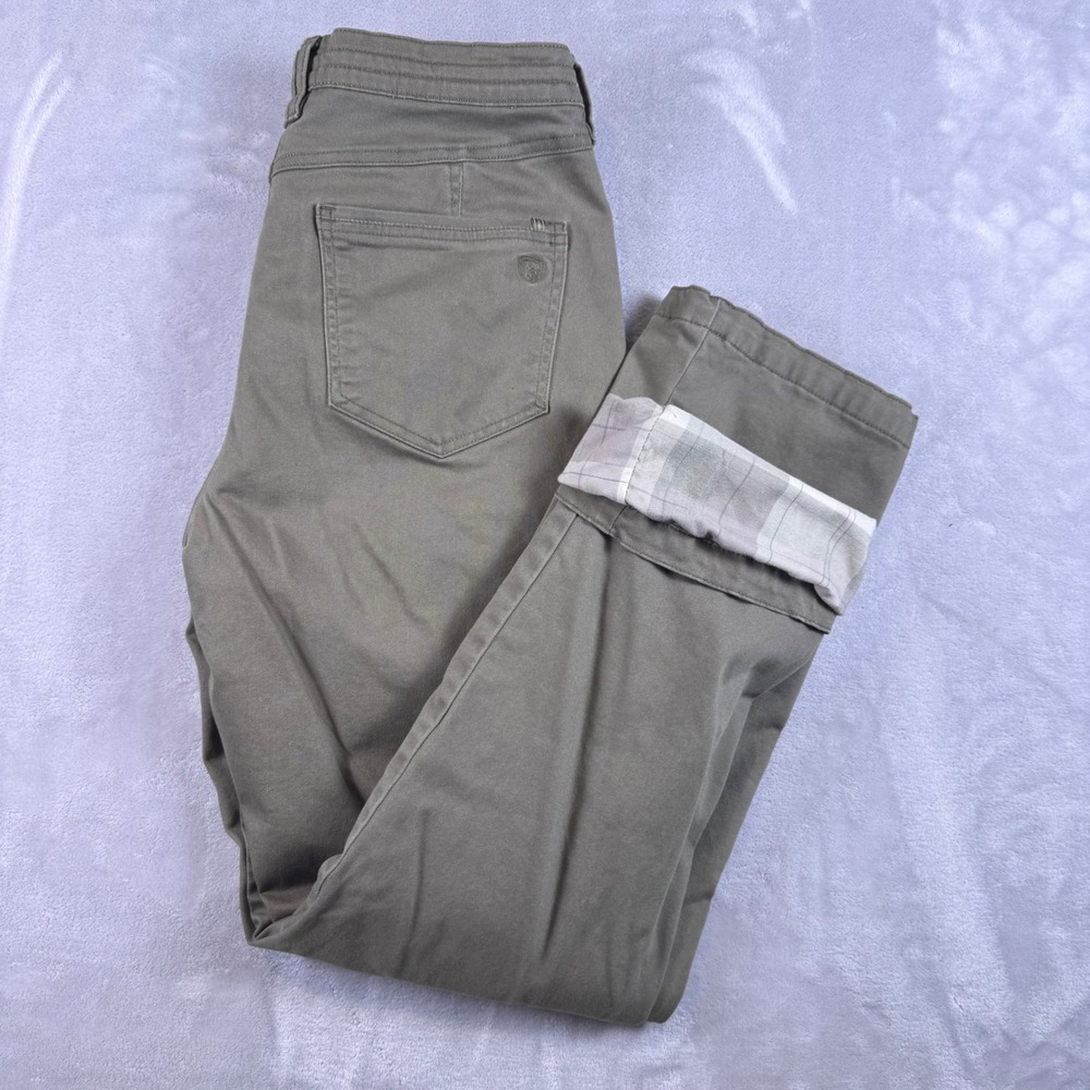 Kuhl Flannel Lined Pants Womens 10 Reg Olive Green Plaid Straight Leg Hiking